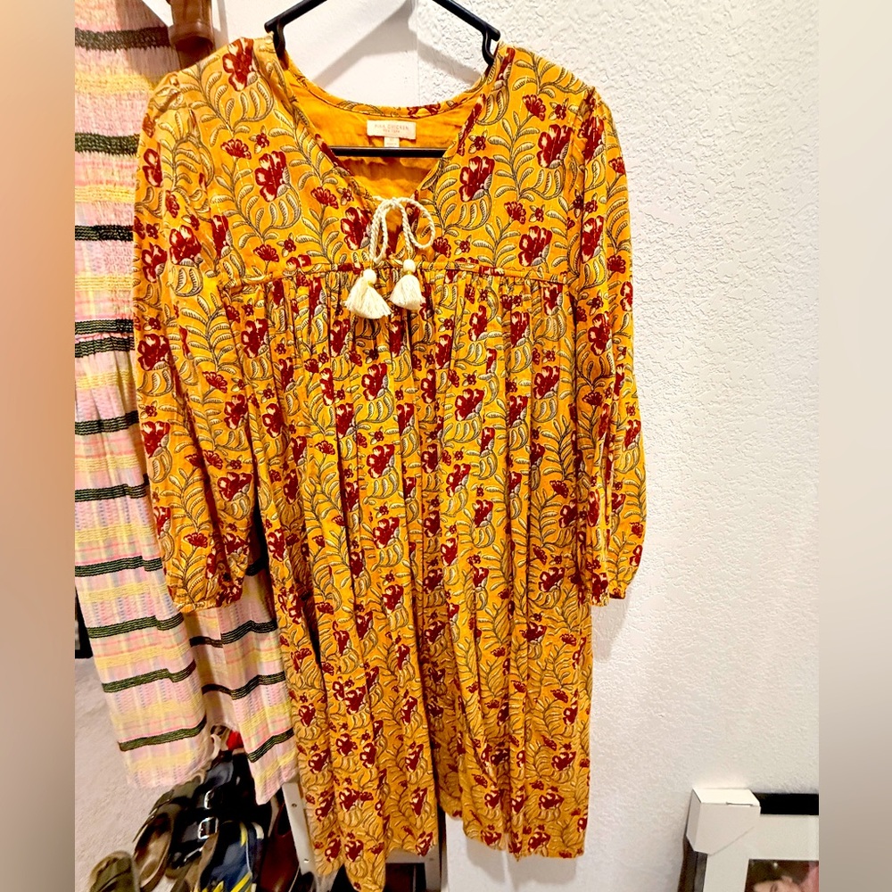 Pink Chicken Midi Dress, Gold/Floral, XS